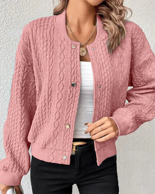 Cardigan Boutonné de Couleur Unie Rose