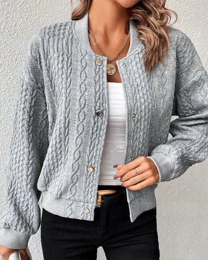 Cardigan Boutonné de Couleur Unie Gris