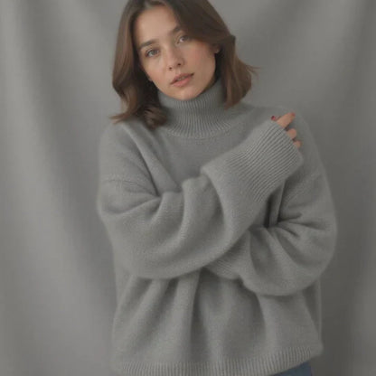 Pull vivatelle Cachemire Col Montant Gris