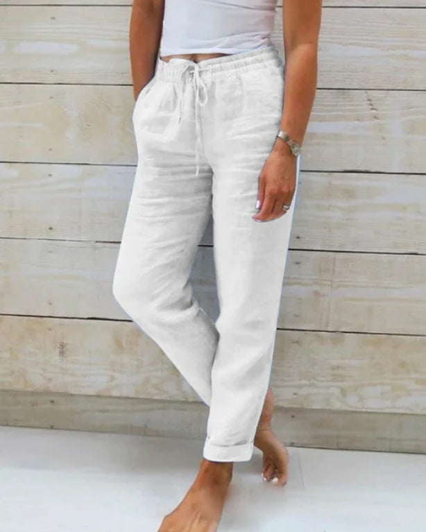 Pantalon Zano En Coton & Lin avec taille élastiqué Blanc