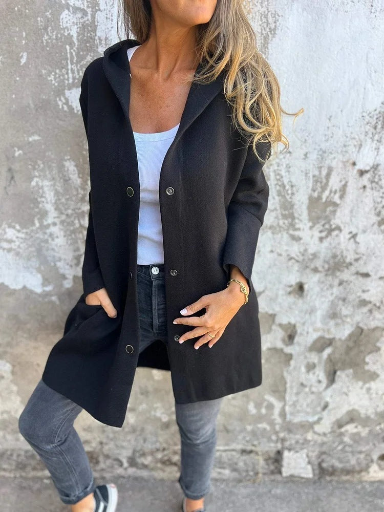 Cardigan vivatelle à Boutons avec Capuche Noir