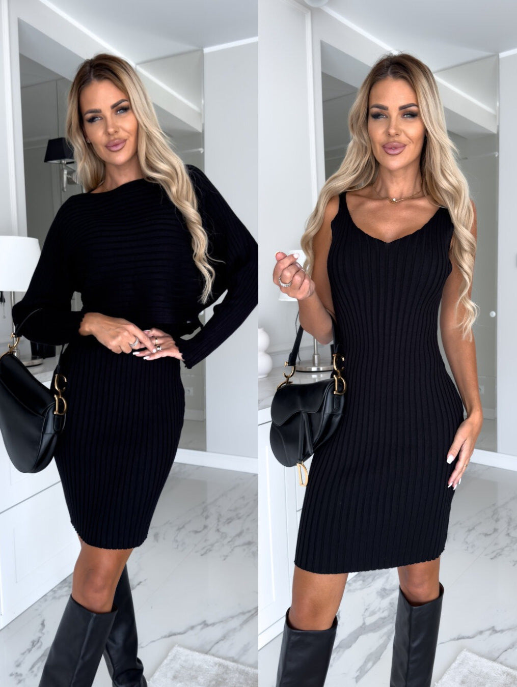 Ensemble Emma-Élégant Automne Hiver Haut et Jupe Slim Noir