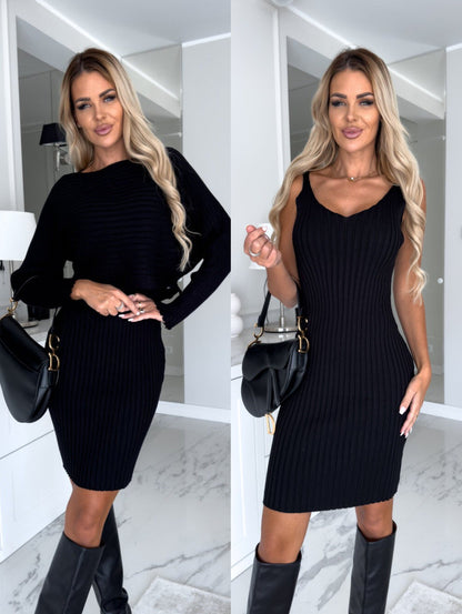 Ensemble Emma-Élégant Automne Hiver Haut et Jupe Slim Noir