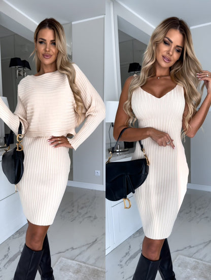 Ensemble Emma-Élégant Automne Hiver Haut et Jupe Slim Beige