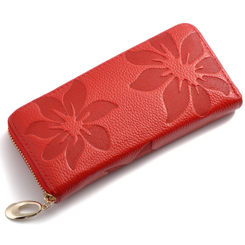 Portefeuille Floral Embossé Rouge