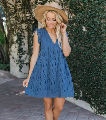 Robe d'été en dentelle Bleu foncé