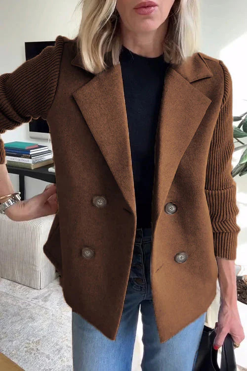 Elena - Blazer Élégant à Manches en Maille Marron Foncé