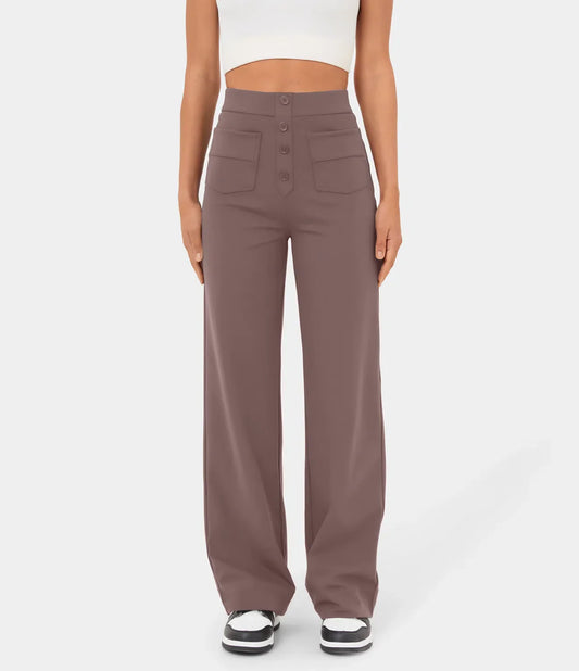 Pantalon Stylishly Taille Haute Extensible avec Poches Latérales violet