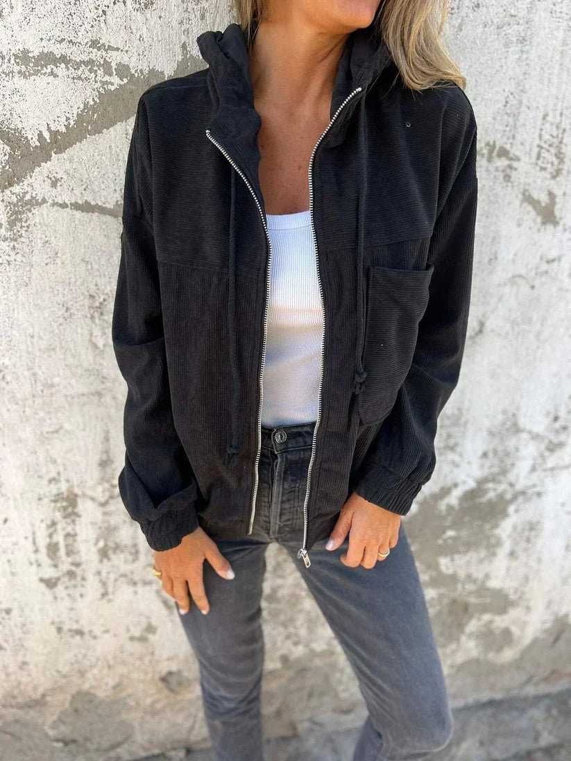 camille Manteau à Capuche en Velours Côtelé Noir