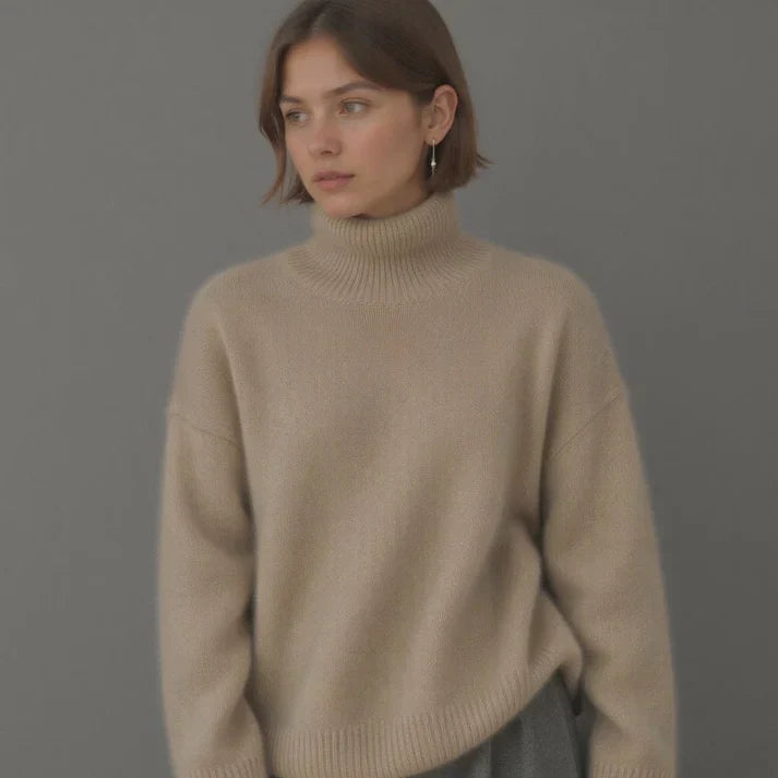 Pull vivatelle Cachemire Col Montant Camel