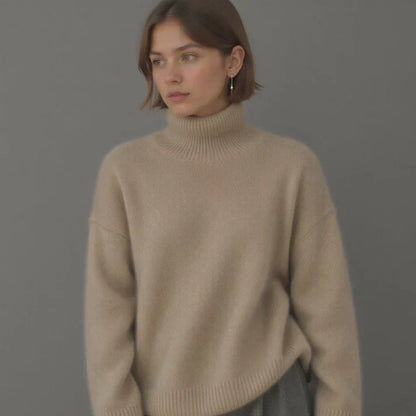 Pull vivatelle Cachemire Col Montant Camel